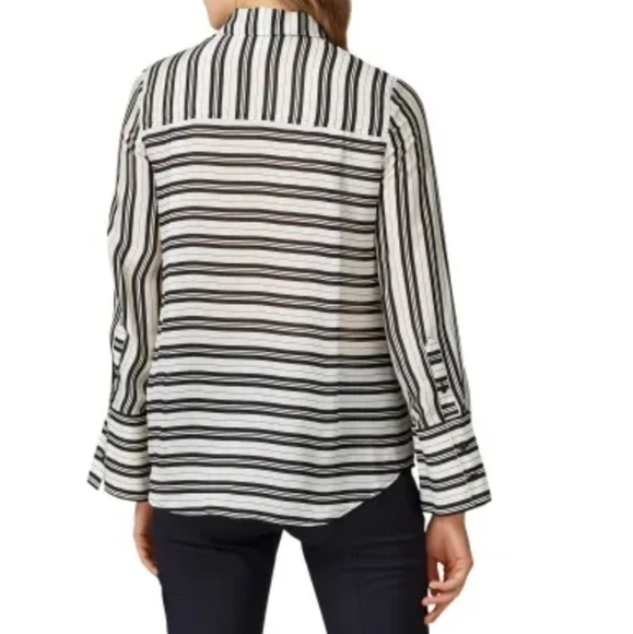 Club Monaco Size XS Black & Off-White Striped Kini Shirt, 100% Silk Gently Used - Picture 15 of 16